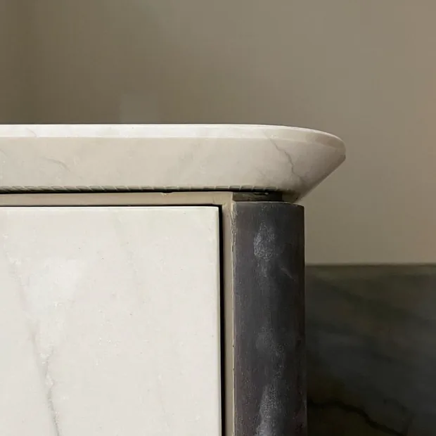 Close-up of a sculpted stone edge profile